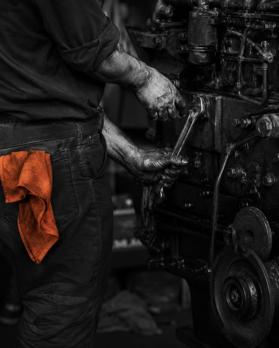 Diesel Mechanic tradesperson at work, detail shot